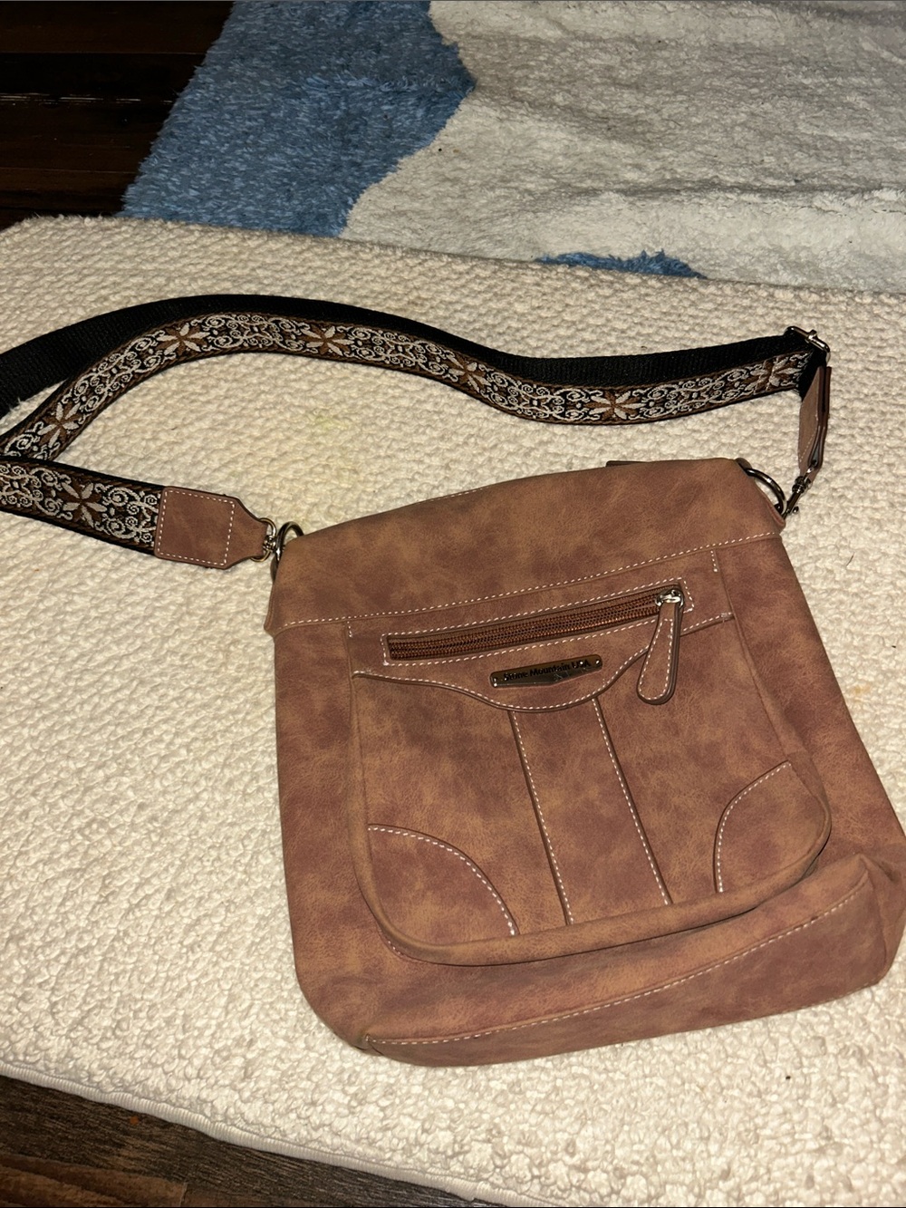 Stone Mountain Accessories Tan Faux Leather Crossbody with Front Zip